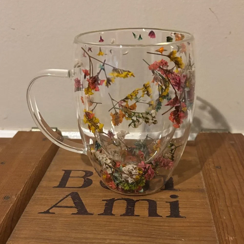 Dried Floral Clear Glass Mug